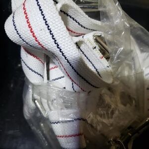 Durable White Pet Leash with Red and Blue Stripes